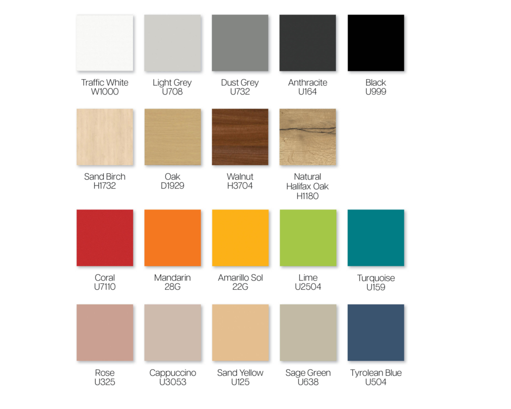 Staverton BX office storage locker system finishes colour swatches and codes